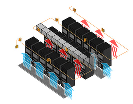 Daisy chained temperature and humidity sensors monitoring hot and cold aisles