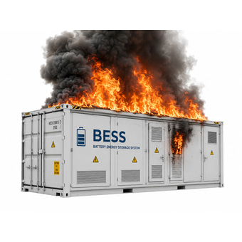 AI rendering of a BESS fire as an illustration