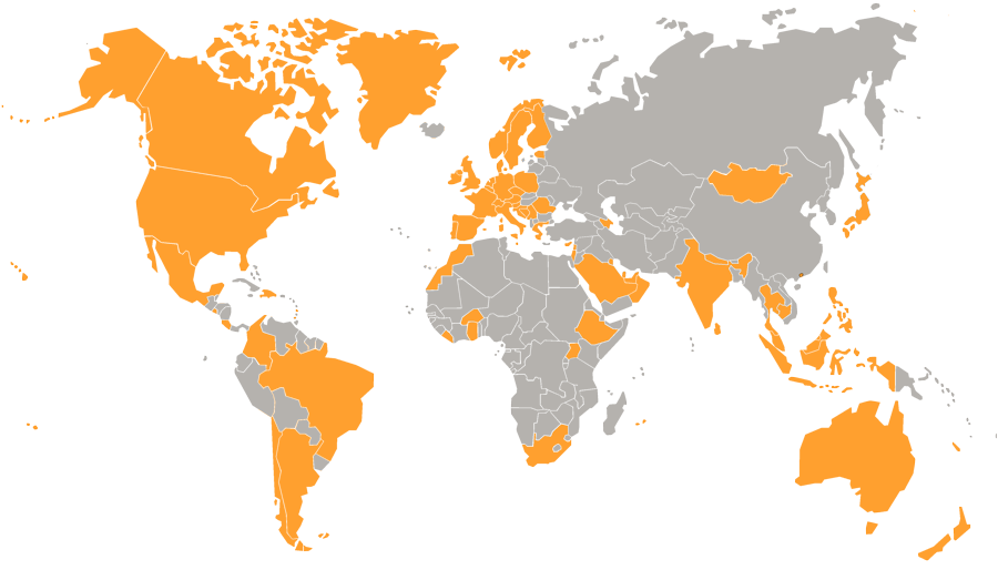 world map showing countries where ServersCheck's products have been installed