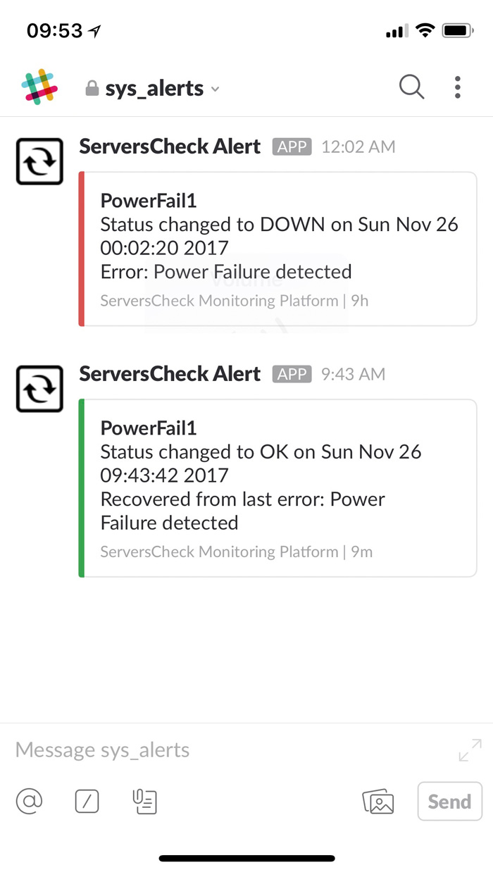 Slack alert example