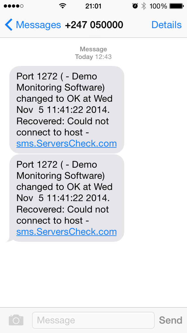 SMS alert example