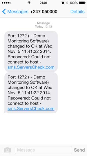 SMS alert example